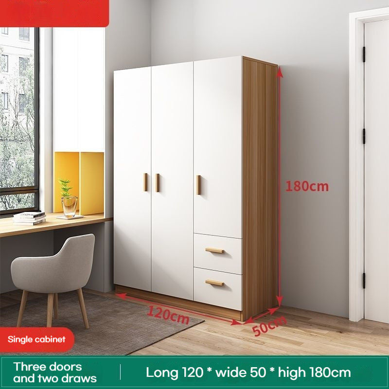Solid Wood Home Bedroom Easy Assembly Rental House Wardrobe Simple Modern Small Sliding Style Storage Cabinet