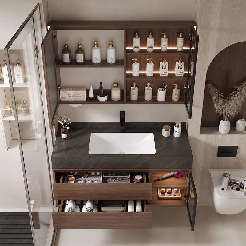 QW- Smart Mirror Real Wood Storage Cabinet in the Bathroom, Bathroom Sink Set