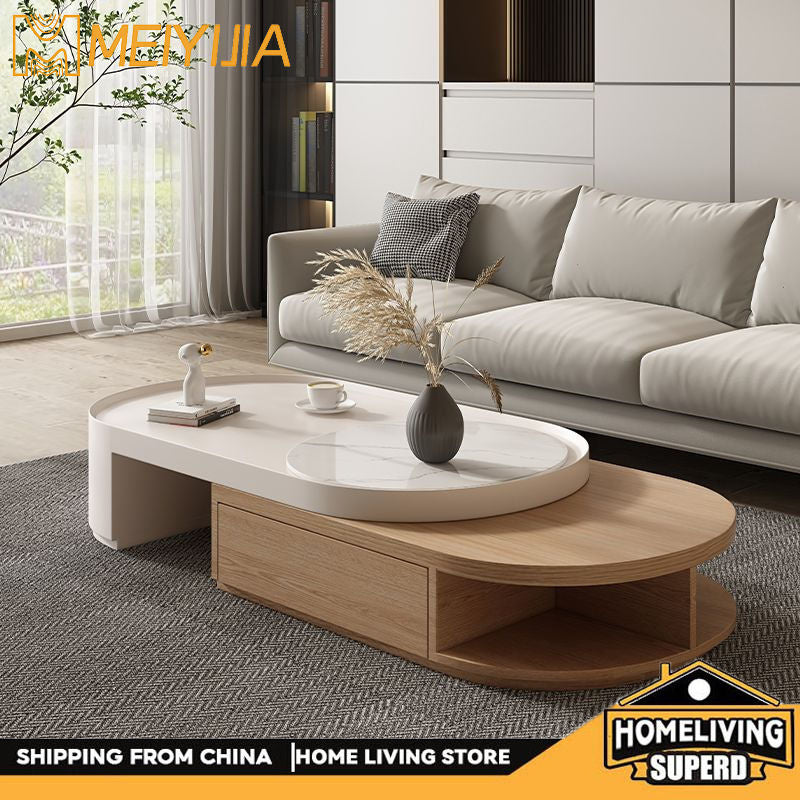 Meja Kopi Bulat Lipat Warna Krim Angin Elegan Ringan Ruang Tamu Ringkas Rumah Kayu Padu Mesra Alam