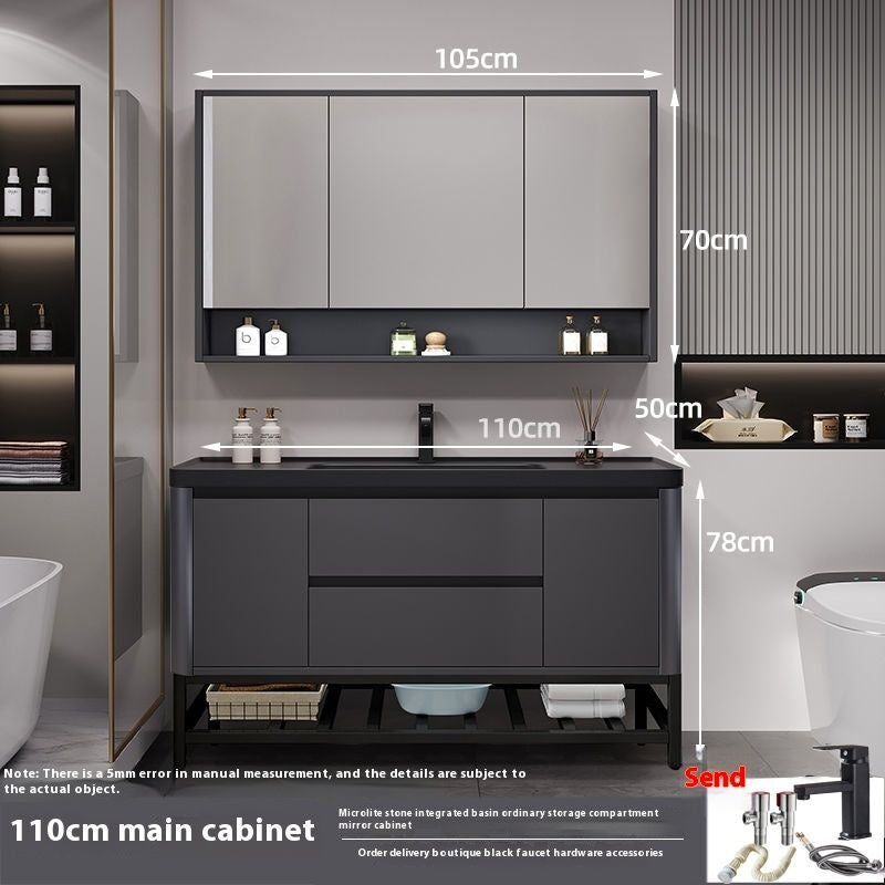 QW- Bathroom storage with smart mirror and black glass cabinet made of real wood.