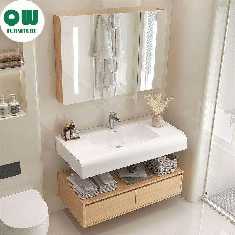 QW- Solid Wood Storage Smart Mirror Cabinet Bathroom Sink Set