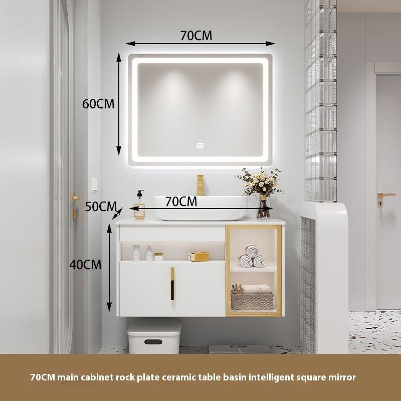 Set Singki Bilik Mandi Kabinet Cermin Pintar Penyimpanan Kayu Padu QW- 