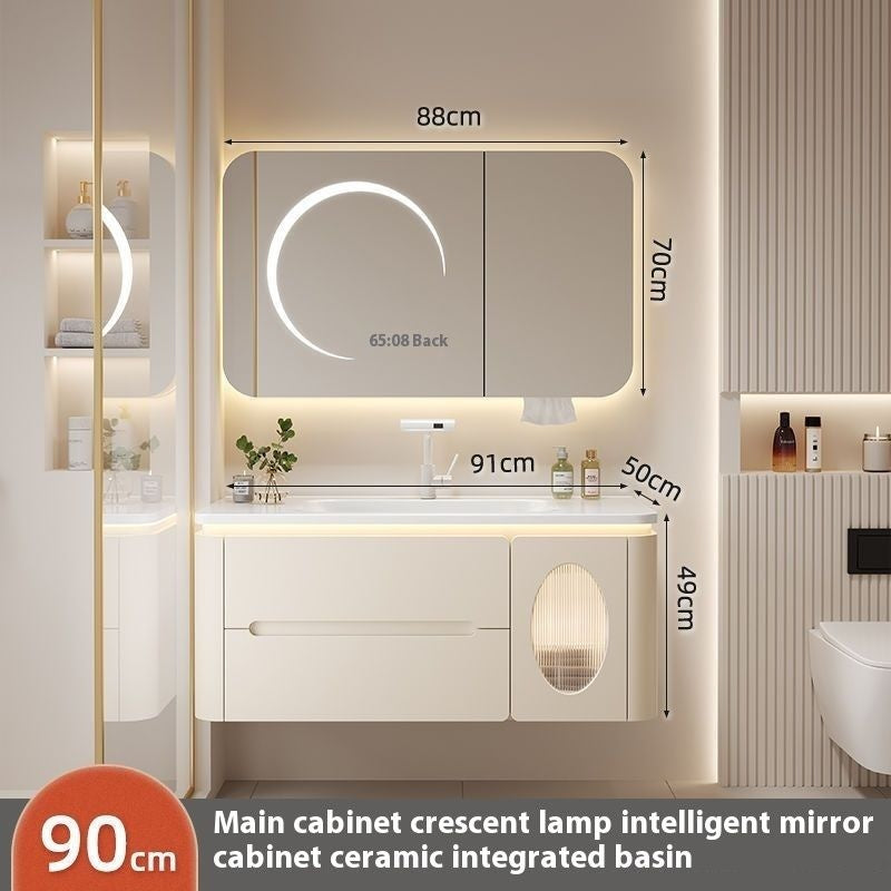 QW- Oak Wood Storage Smart Mirror Bathroom Cabinet Basin Set