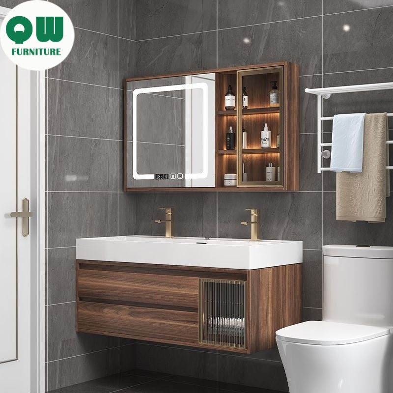 QW- Smart Mirror Real Wood Storage Cabinet in the Bathroom, Bathroom Sink Set