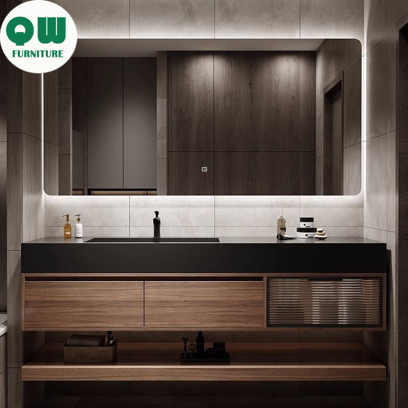QW- Custom-made Real Wood Storage Cabinet Smart Mirror Sink in the Bathroom