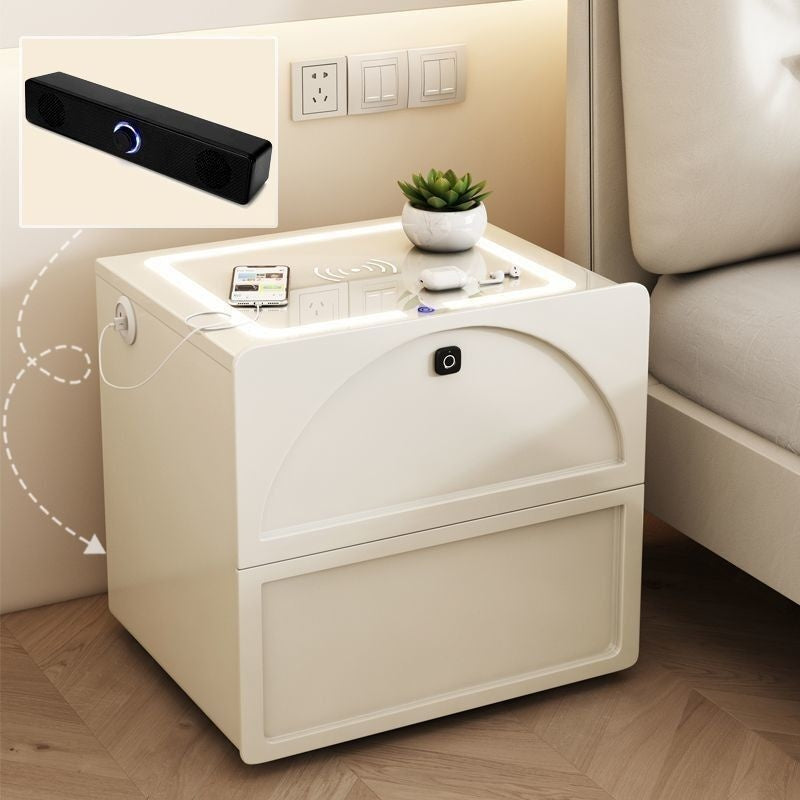 Smart Cream Wind with Lock Bedside Table Solid Wood Simple Modern Bedroom Multi-purpose Cabinet