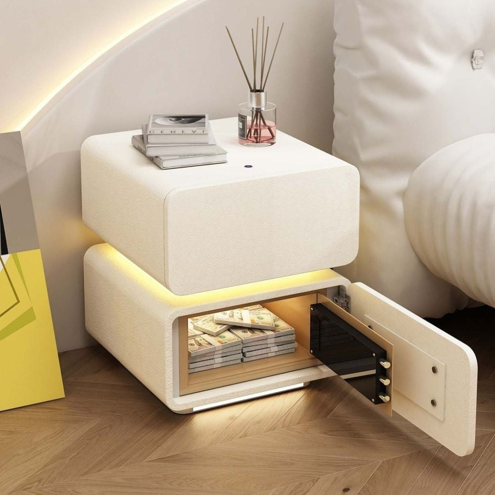 Smart Suspension Safe Bedside Luxury Premium Solid Wood Cabinet Large Bedroom with Light