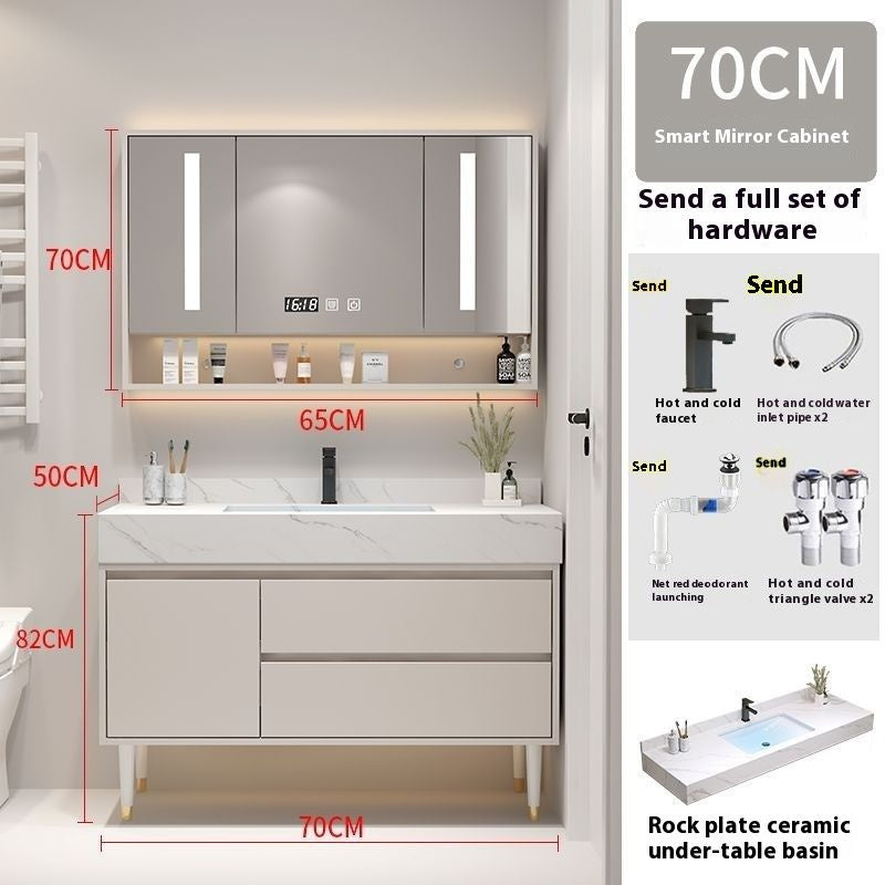 Set Singki Bilik Mandi Kabinet Cermin Pintar Penyimpanan Kayu Padu Tersuai QW 