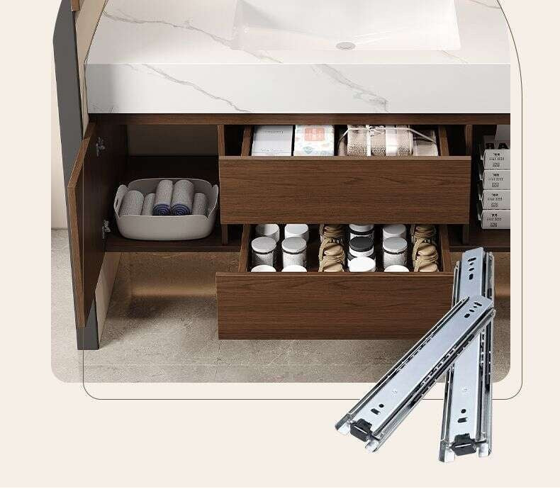 QW- Kabinet Cermin Pintar Penyimpanan Kayu Asli Buatan Sendiri untuk Bilik Mandi, Set Singki Bilik Mandi