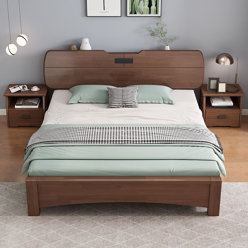 Bilik Tidur Utama Nordik Moden Ringkas 1.8 Saiz Queen Katil Single Lock 1.5 Oak Kayu Padu