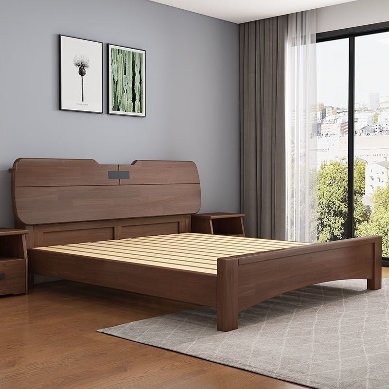 Bilik Tidur Utama Nordik Moden Ringkas 1.8 Saiz Queen Katil Single Lock 1.5 Oak Kayu Padu
