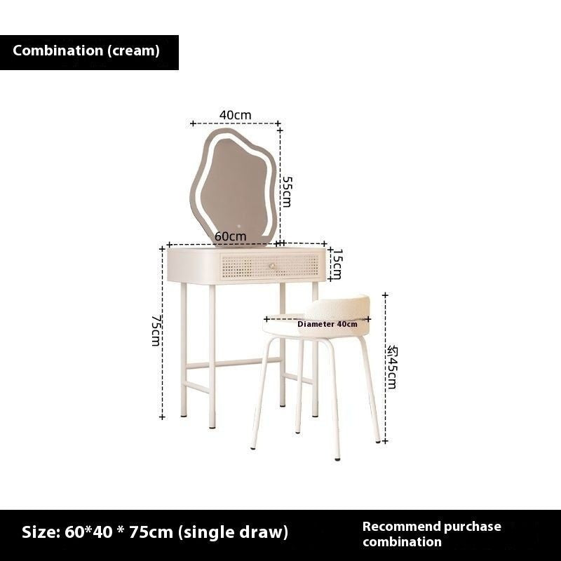 Cream Wind Simple Modern Glass Iron Art Large Bedroom Dressing Table