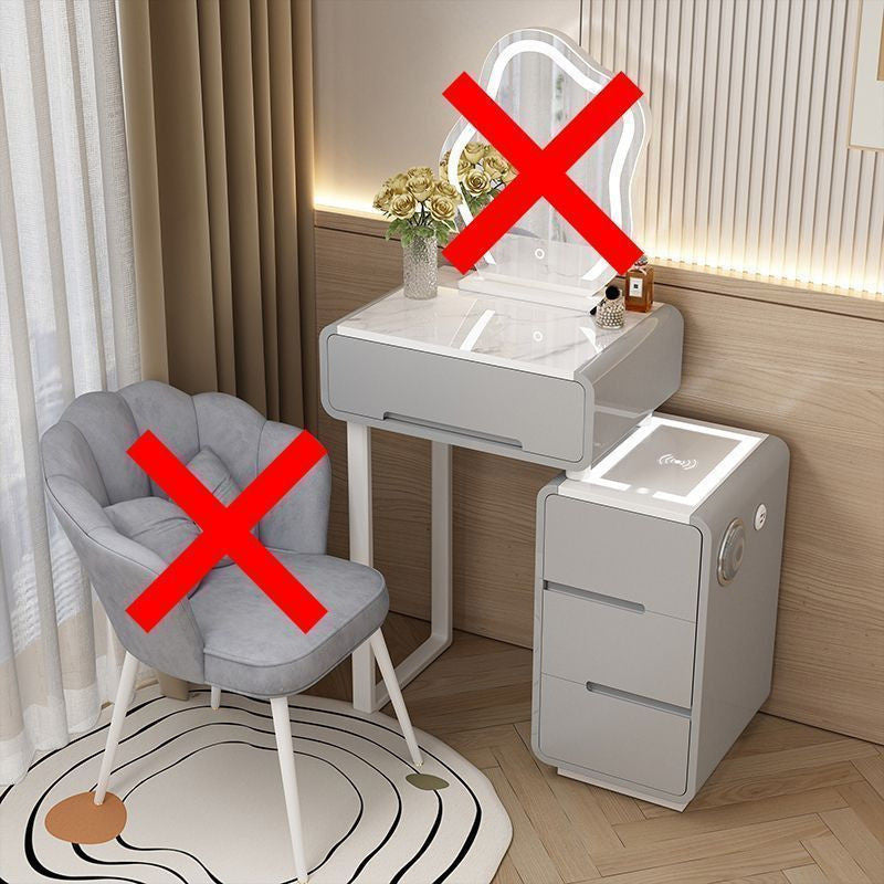 Modern Simple Bedroom Small Style Solid Wood Cream Wind Dressing Table with Smart Cabinet Mirror Chair