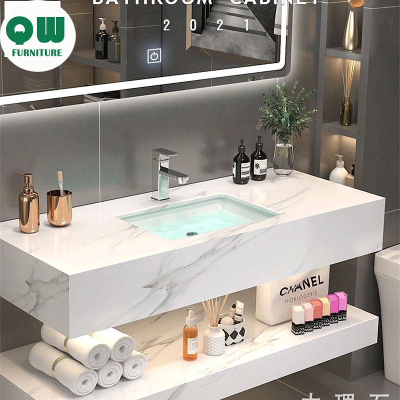 QW- Kabinet Penyimpanan Singki Marmar Cermin Pintar di Bilik Mandi