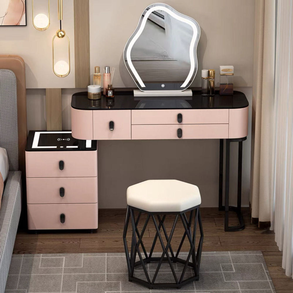 Kabinet Solek Kayu Asli Pintar, Pengecasan Tanpa Wayar, Gaya Nordik Elegan untuk Bilik Tidur Meja solek moden yang ringkas Boleh berfungsi dalam pelbagai cara