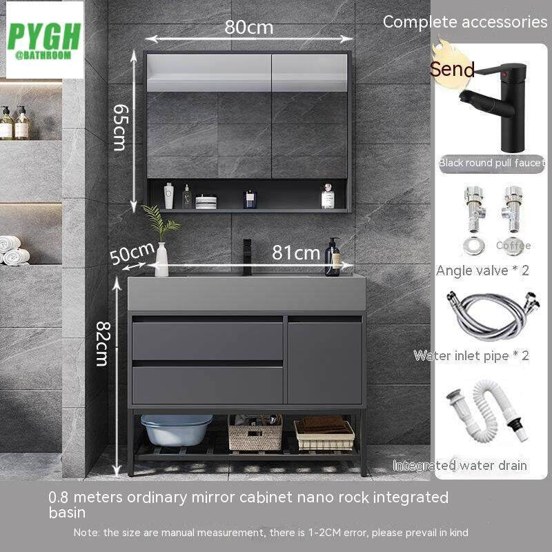 QW- Floor-mounted Basin Smart Mirror Real Wood Storage Cabinet in Bathroom