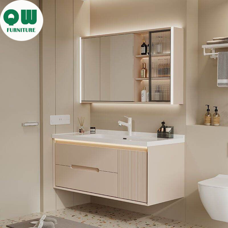 QW- Solid Wood Storage Smart Mirror Cabinet Bathroom Sink Set