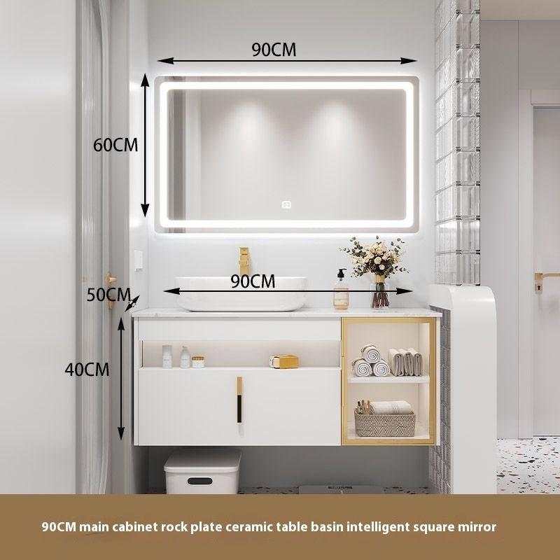 Set Singki Bilik Mandi Kabinet Cermin Pintar Penyimpanan Kayu Padu QW- 