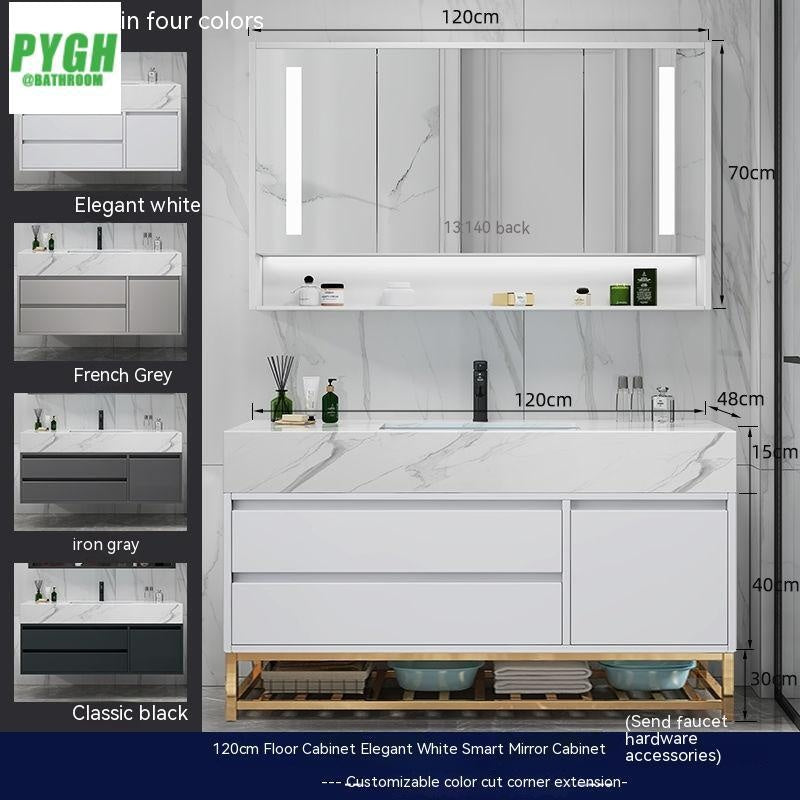 QW- Marble Solid Wood Basin Set Integrated Bathroom Storage Cabinet