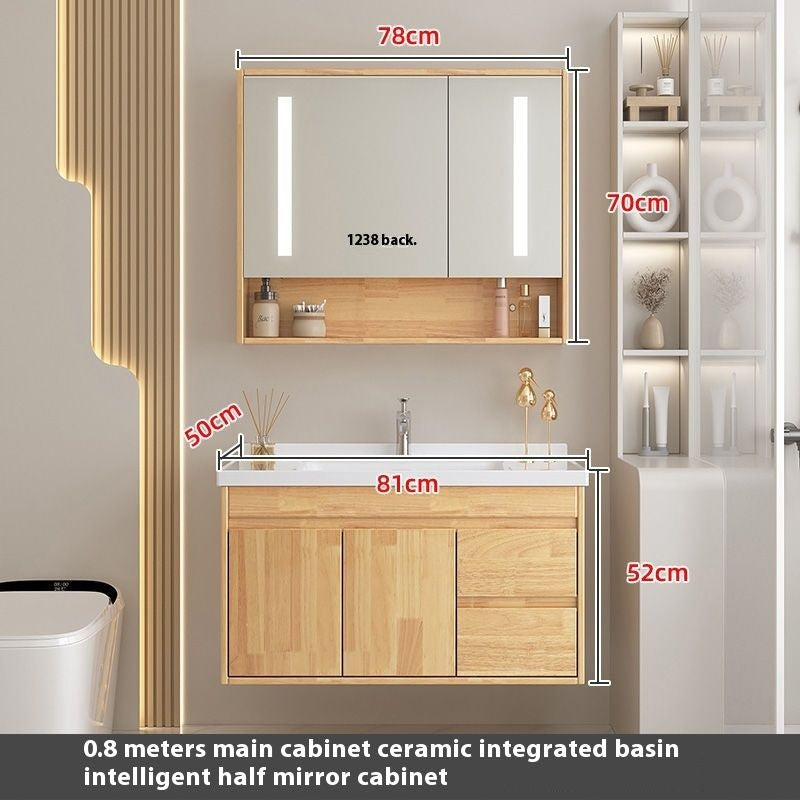 QW- Oak Wood Storage Cabinet Smart Mirror Sink Set in the Bathroom