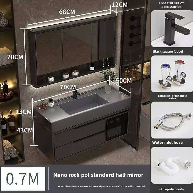 Set Kabinet Penyimpanan Kayu Asli QW- Cermin Pintar di Sinki Bilik Mandi 