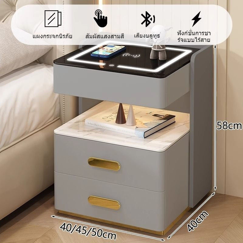 Meja Pelbagai Fungsi Kayu Padu Pintar Lampu Induksi Tanpa Wayar Kabinet Pengecas Bilik Tidur Moden yang Elegan Meja Sisi