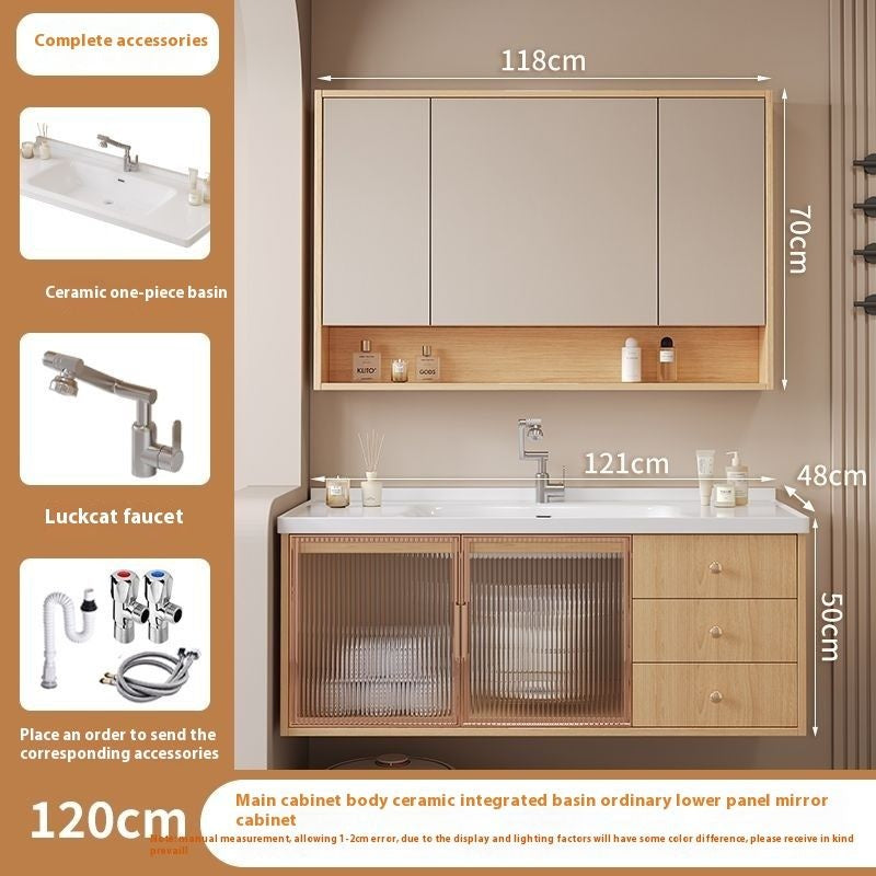 QW- Solid Wood Storage Smart Mirror Cabinet Bathroom Sink Set