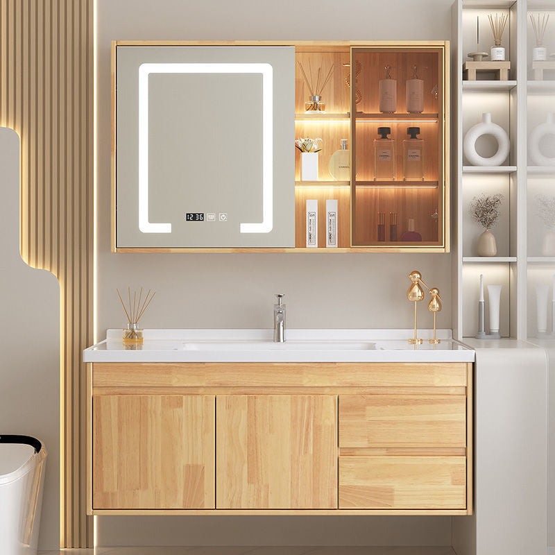 QW- Oak Wood Storage Cabinet Smart Mirror Sink Set in the Bathroom