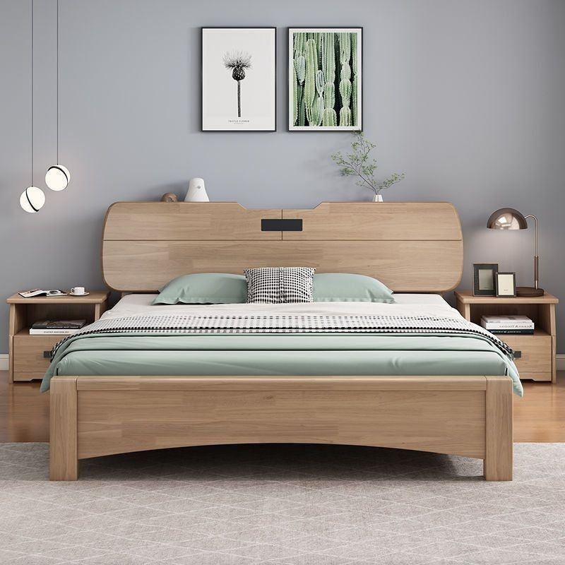 Bilik Tidur Utama Nordik Moden Ringkas 1.8 Saiz Queen Katil Single Lock 1.5 Oak Kayu Padu