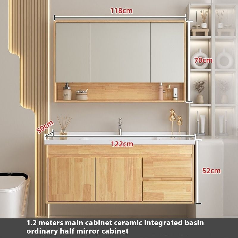 QW- Oak Wood Storage Cabinet Smart Mirror Sink Set in the Bathroom