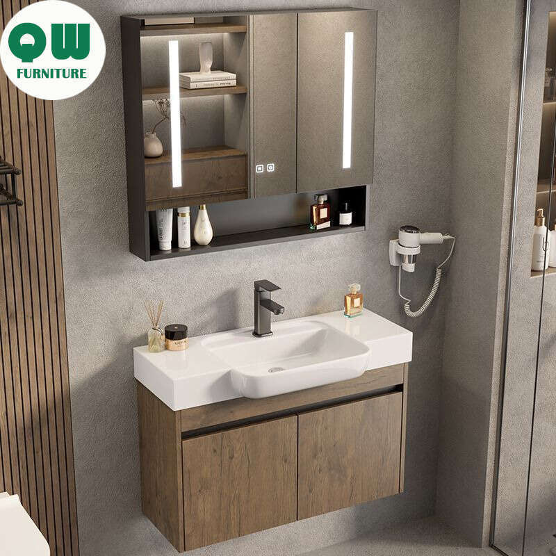 Kabinet Cermin Pintar Penyimpanan Aluminium QW- di Bilik Mandi, Set Singki Bilik Mandi