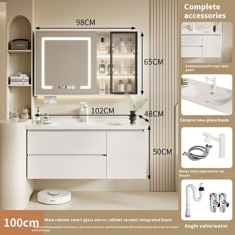 QW- Solid Wood Storage Smart Mirror Cabinet Bathroom Sink Set
