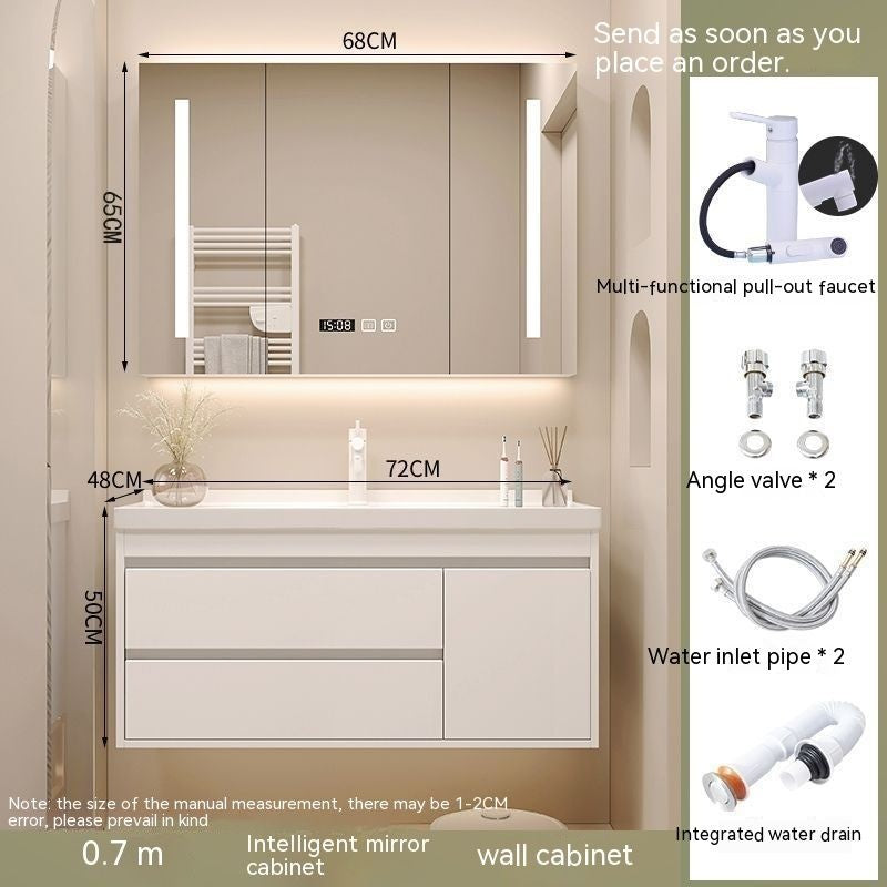 Set Singki Bilik Mandi Kabinet Cermin Pintar Penyimpanan QW- Gaya Krim 