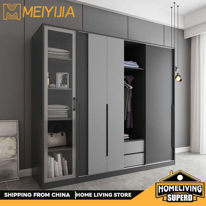 Almari pakaian moden dengan pintu gelangsar, kabinet simpanan bilik tidur, almari pakaian gantung tiga pintu, kapasiti besar.