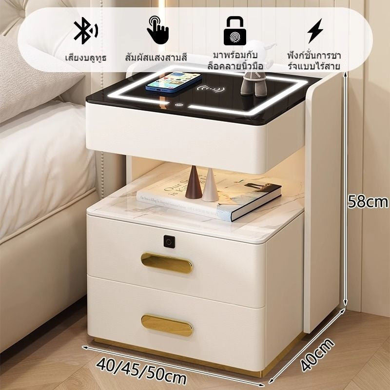Meja Pelbagai Fungsi Kayu Padu Pintar Lampu Induksi Tanpa Wayar Kabinet Pengecas Bilik Tidur Moden yang Elegan Meja Sisi