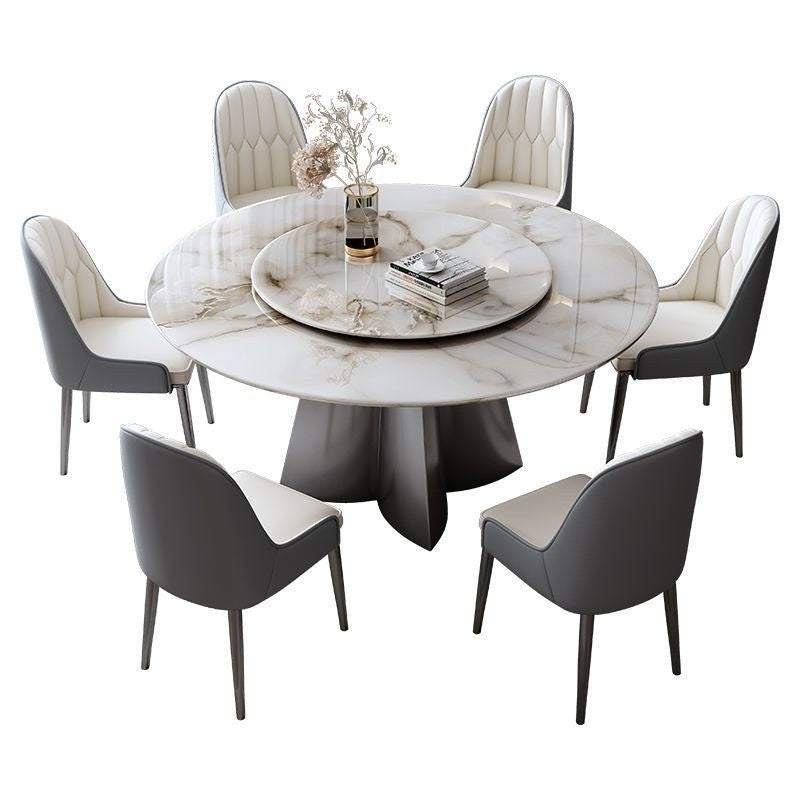 Ready product: Modern marble round dining table set with rotating plate for premium homes and hotels.