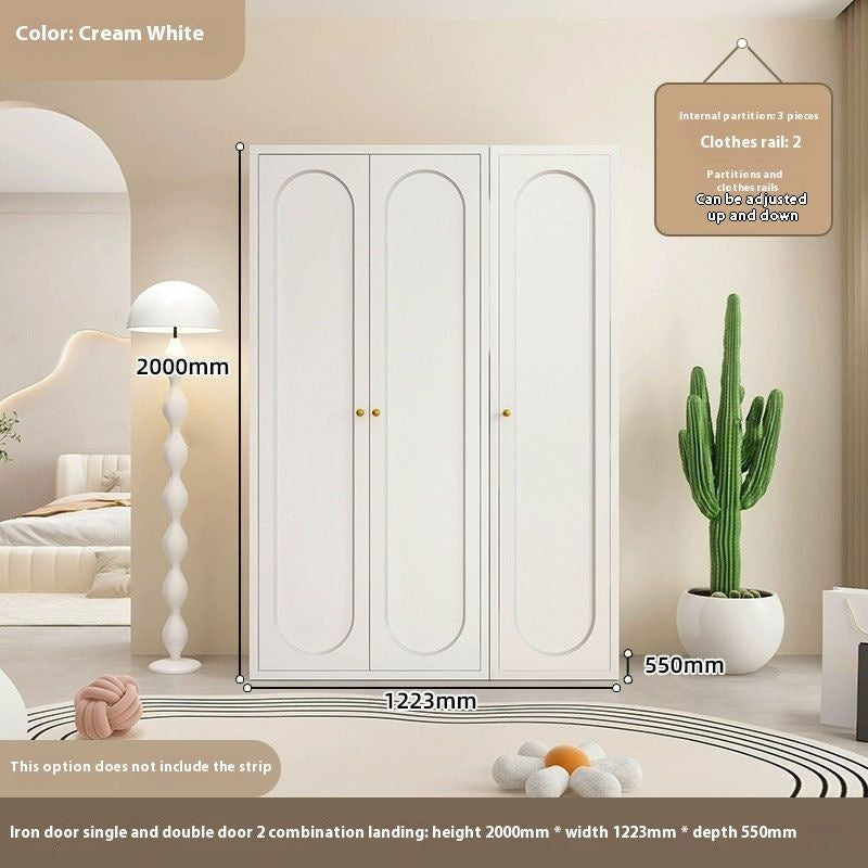 Cream Windbreaker Bedroom Home Iron Wardrobe Three-Door Storage Cabinet Easy Combination