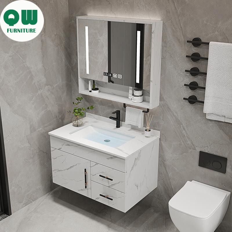 QW- Kabinet Cermin Pintar Diperbuat Daripada Kayu Asli di Bilik Mandi, Singki Bilik Mandi 