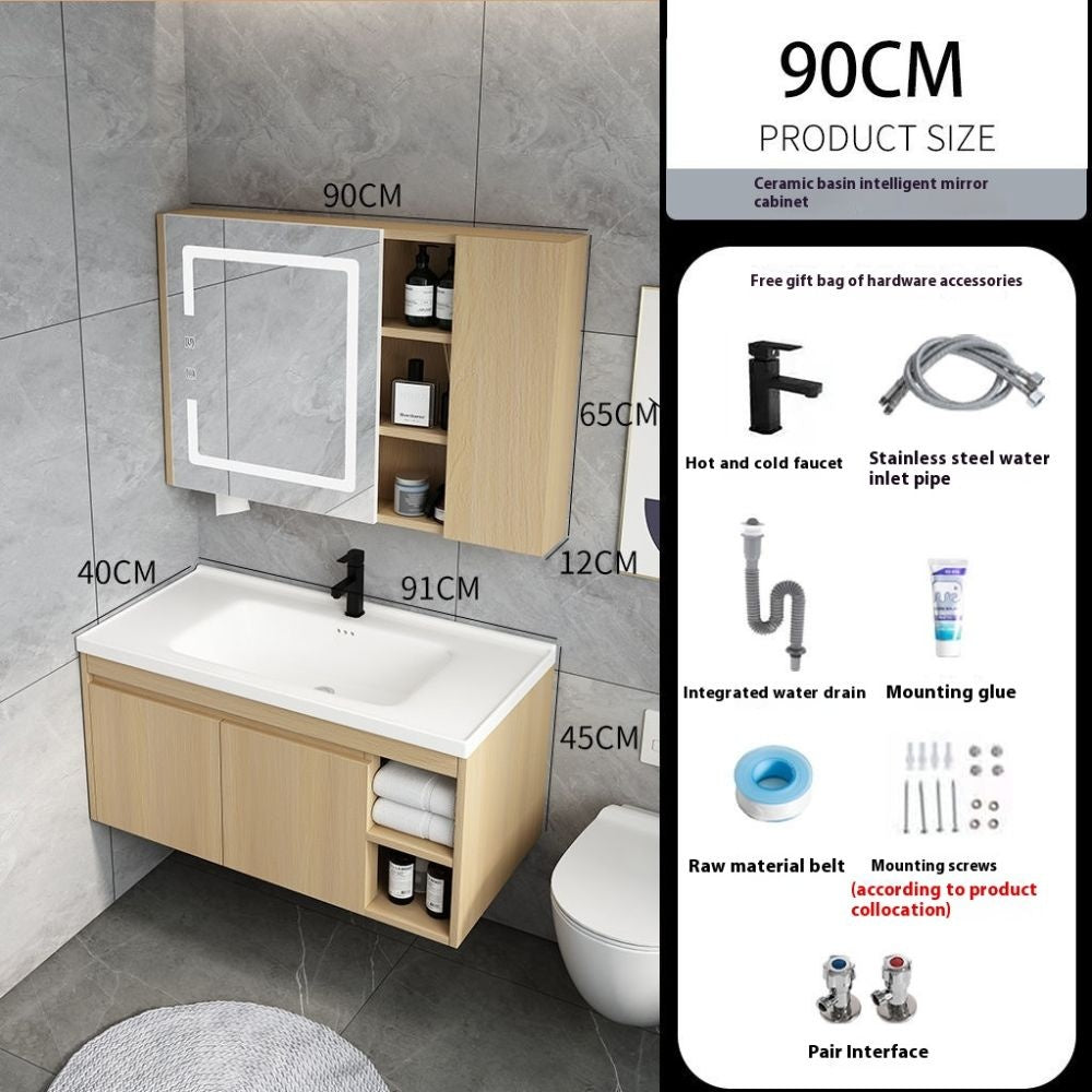 QW- Set kabinet kayu asli dengan sinki dan cermin pintar bilik mandi. 