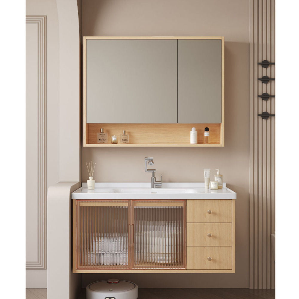 QW- Solid Wood Storage Smart Mirror Cabinet Bathroom Sink Set