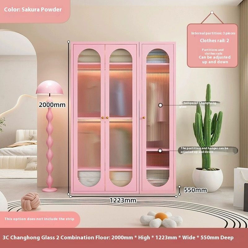 Cream Windbreaker Bedroom Home Iron Wardrobe Three-Door Storage Cabinet Easy Combination