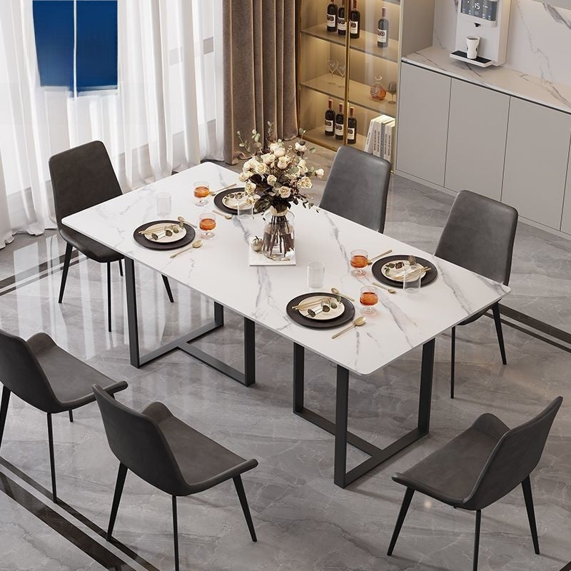 Marble dining table, chair set, Nordic style, square shape, modern minimalist for home.