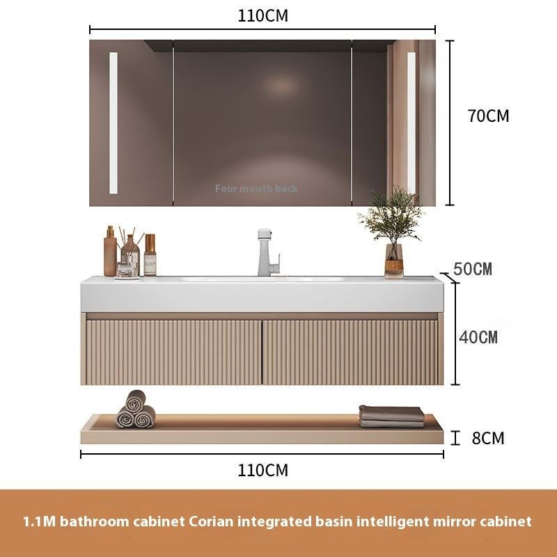 QW- Custom-made Cream Color Luxury Storage Smart Mirror Cabinet Bathroom Basin