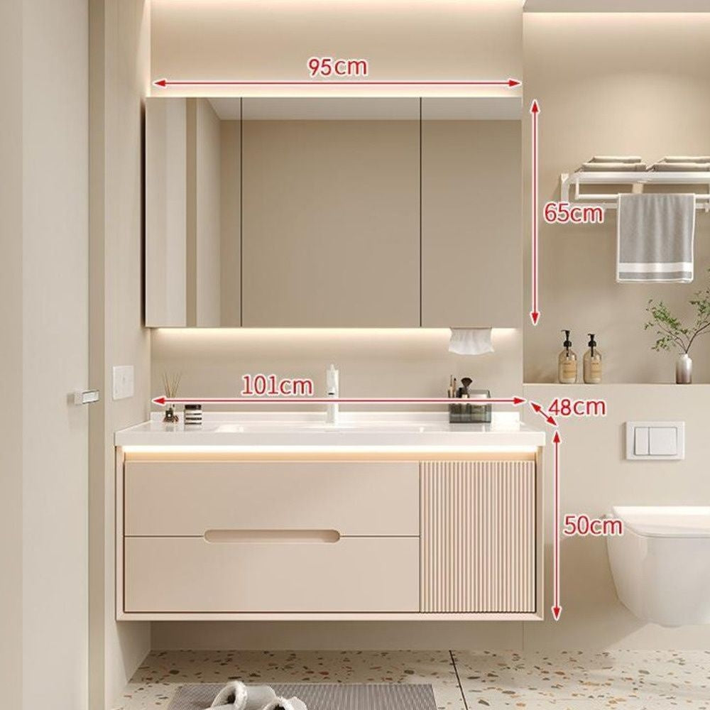 Set Singki Bilik Mandi Kabinet Cermin Pintar Penyimpanan Kayu Padu QW- 