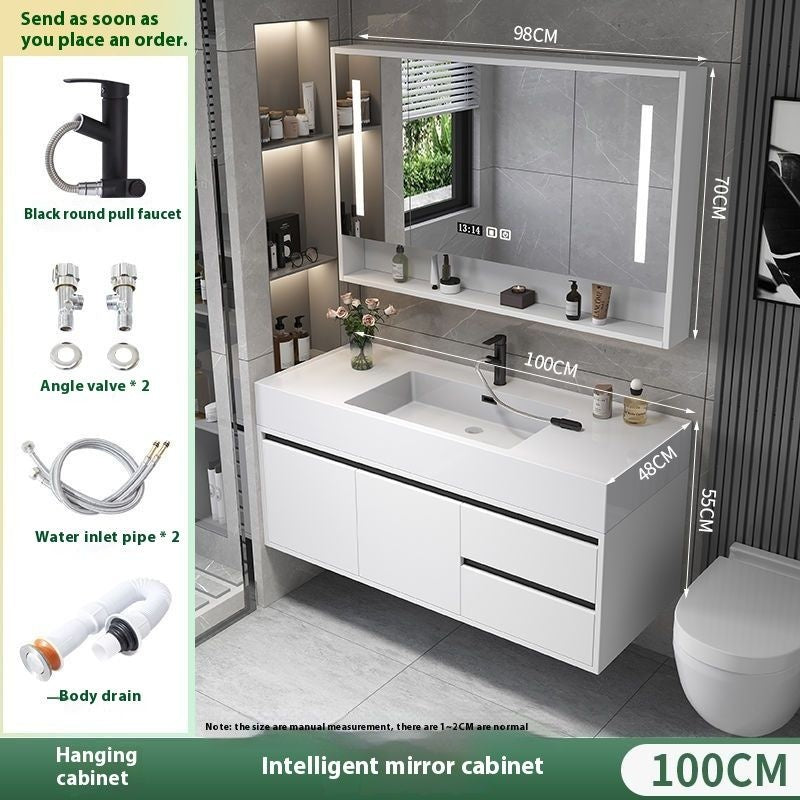 Set Singki Kabinet Cermin Pintar Penyimpanan Kayu Asli QW- di Bilik Mandi 