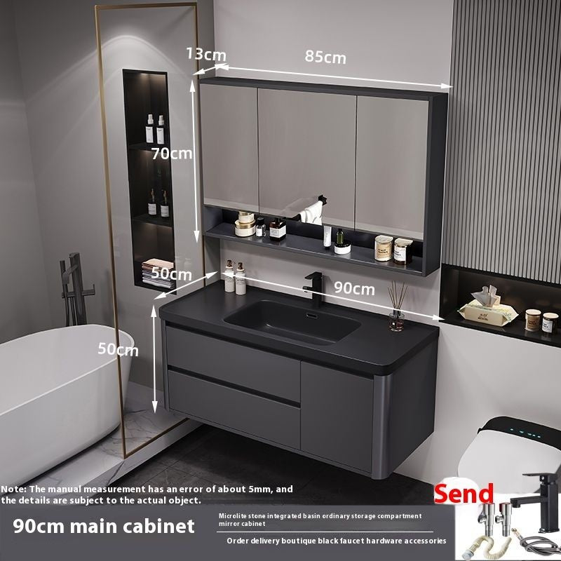 QW- Bathroom storage with smart mirror and black glass cabinet made of real wood.