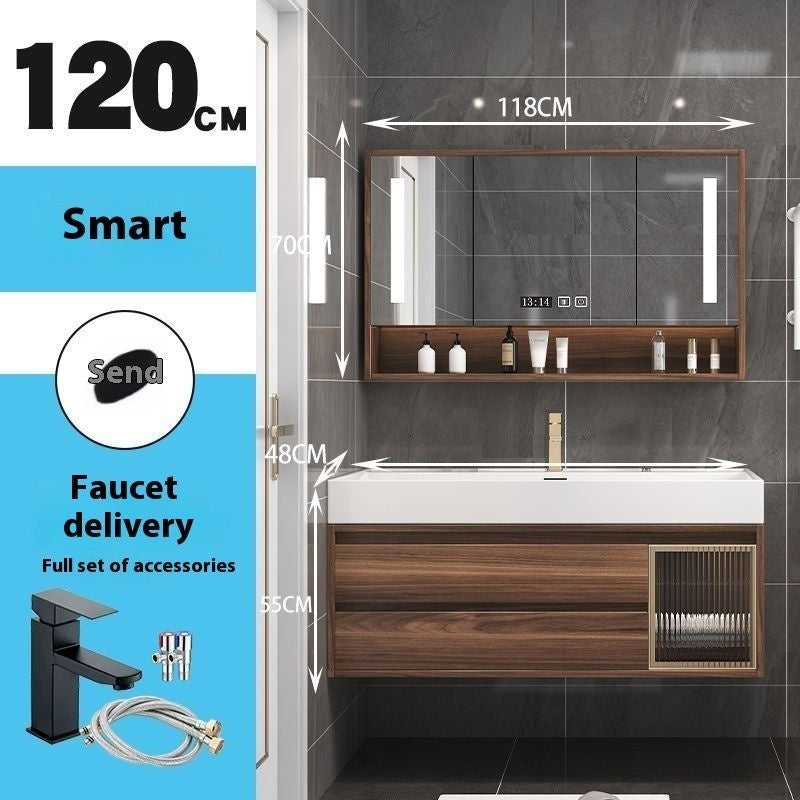 Kabinet Penyimpanan Kayu Asli Cermin Pintar QW- di Bilik Mandi, Set Singki Bilik Mandi 