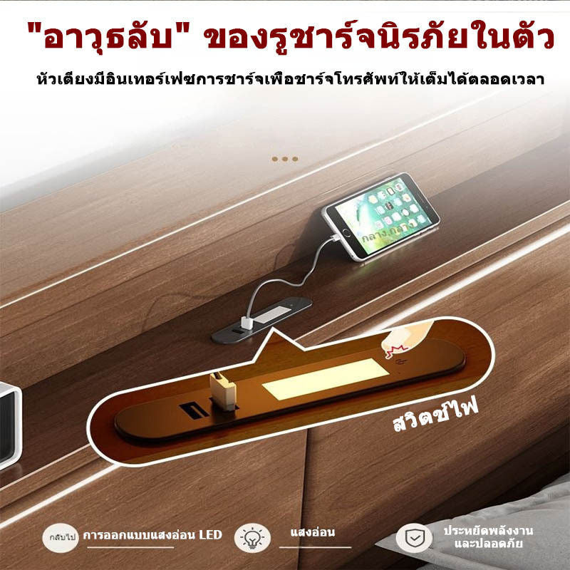 Katil Kayu Padu Moden Ringkas, Penyimpanan Pelbagai Saiz, Dengan USB