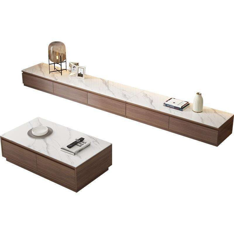 Set Kombo Meja Kopi Marmar Minimalis Moden Kabinet Lantai TV Ruang Tamu Rockboard