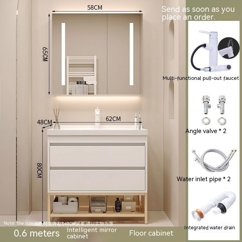 Set Singki Bilik Mandi Kabinet Cermin Pintar Penyimpanan QW- Gaya Krim 